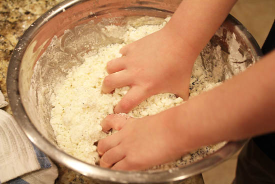 mixing the snow dough