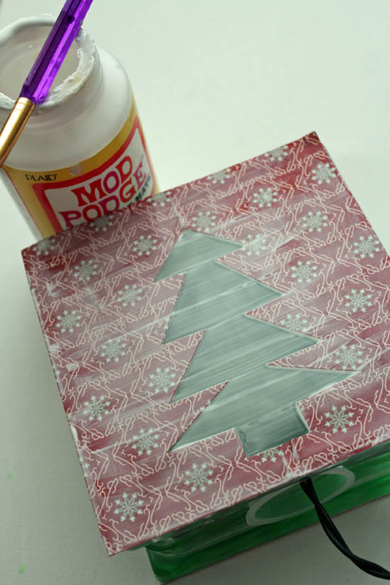 mod podge paper onto light