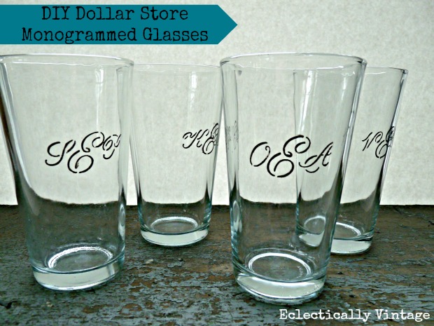 Dollar Store Monogrammed Drinking Glasses - Eclectically Vintage