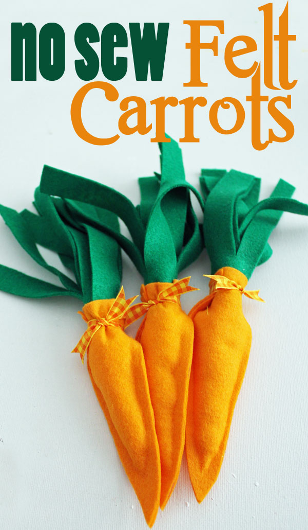 No Sew Felt Carrots are made with a glue gun!