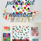 polka dot canvases - burlap and blue