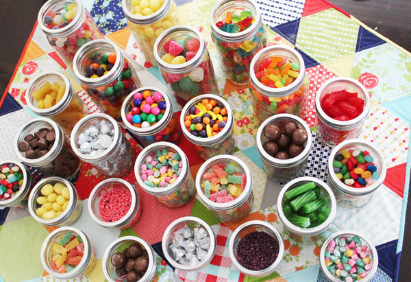 candy display in mason jars