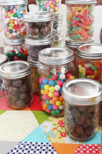 stacks of candy in mason jars