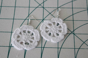 completed doily earrings