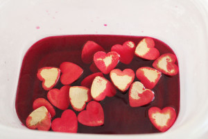 hearts tossed into dye