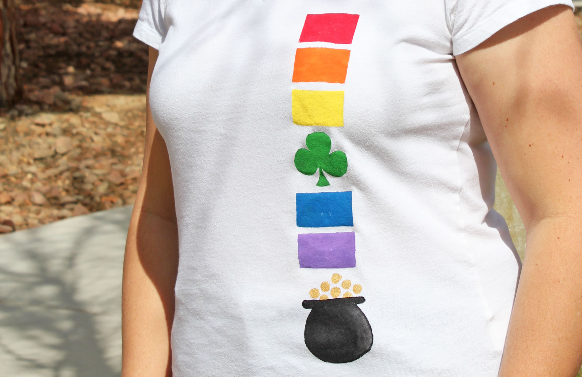 Rainbow and Pot of Gold Freezer Paper Stenciled Tee