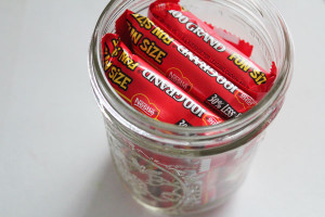 fill jar with mini candy bars