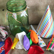 birthday party supplies tucked into a mason jar