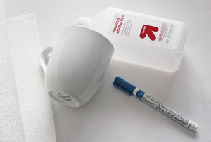 supplies to make a faux Delft Blue mug