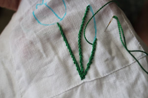 stitching stem and leaves