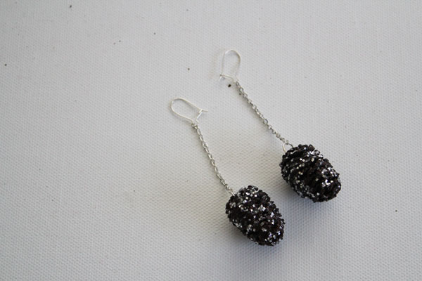 finished pinecone glitter earrings