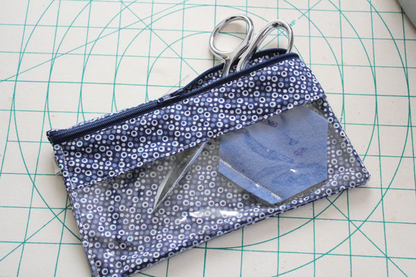 finished zippered pouch with clear front panel