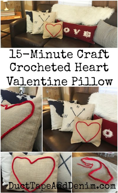 15-minute-Valentines-Day-craft-red-crocheted-heart-canvas-pillow.-Get-more-DIY-and-craft-ideas-on-DuctTapeAndDenim.com_