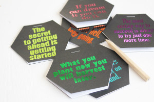 finished inspirational quote notebooks - hexagon shaped with foil