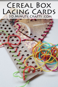 Make these Cereal Box Lacing Cards - super simple to make out of recycled cereal box cardboard