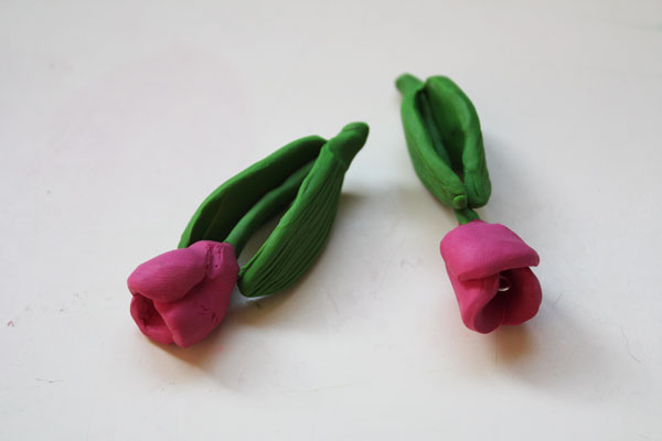 formed clay tulip earrings
