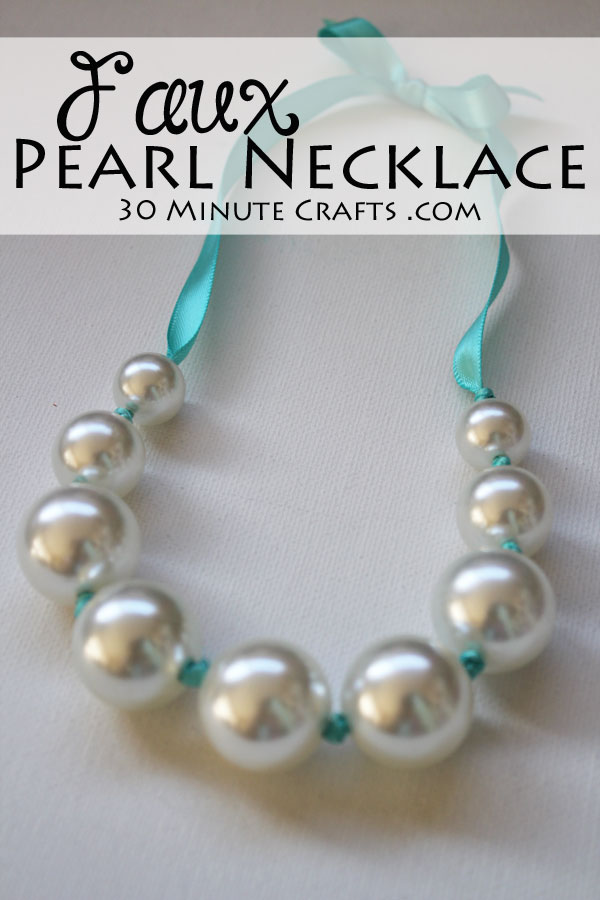 Faux Pearl Necklace - made with inexpensive beads and ribbon for a pop of color. No fancy jewelry making tools needed!