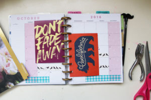 postcards, flyers, notes, and other items can be added to your happy planner with a regular hole punch