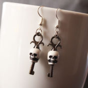 finished skeleton key earrings