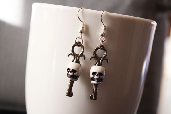 finished skeleton key earrings