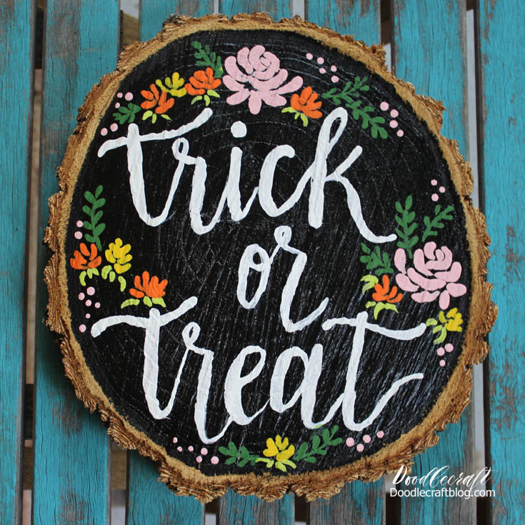 trick or treat wood slice diy sign calligraphy brush lettering (2)