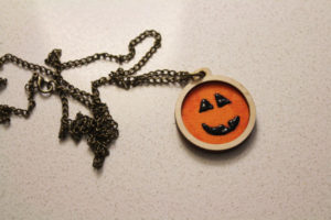 finished halloween jack o lantern necklace
