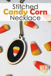 Make your own Stitched Candy Corn Necklace in less than 30 minutes with this fun 30 Minute Halloween Jewelry Craft!
