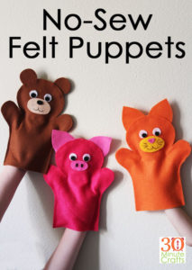 No Sew Felt Puppets - Make these fun felt animal puppets in less than 15 minutes each with no sewing!