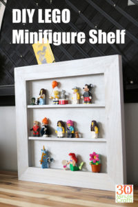 DIY Lego Minifigure Shelf - make a simple shelf to display your Lego Minifigures! No need for fancy tools - no nails or screws required to make this quick 15 minute display shelf.