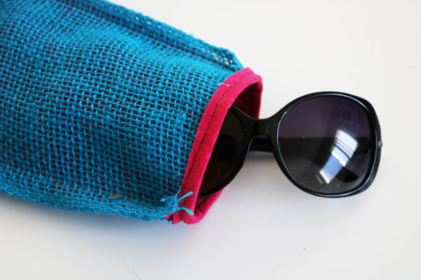 finished burlap sunglasses case