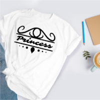 Crown scroll SVG on a white t shirt with the word Princess